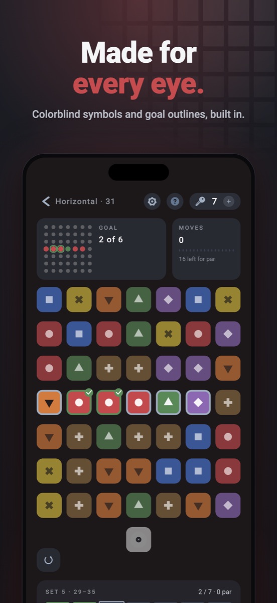 Made for every eye. — colorblind symbols on every tile.